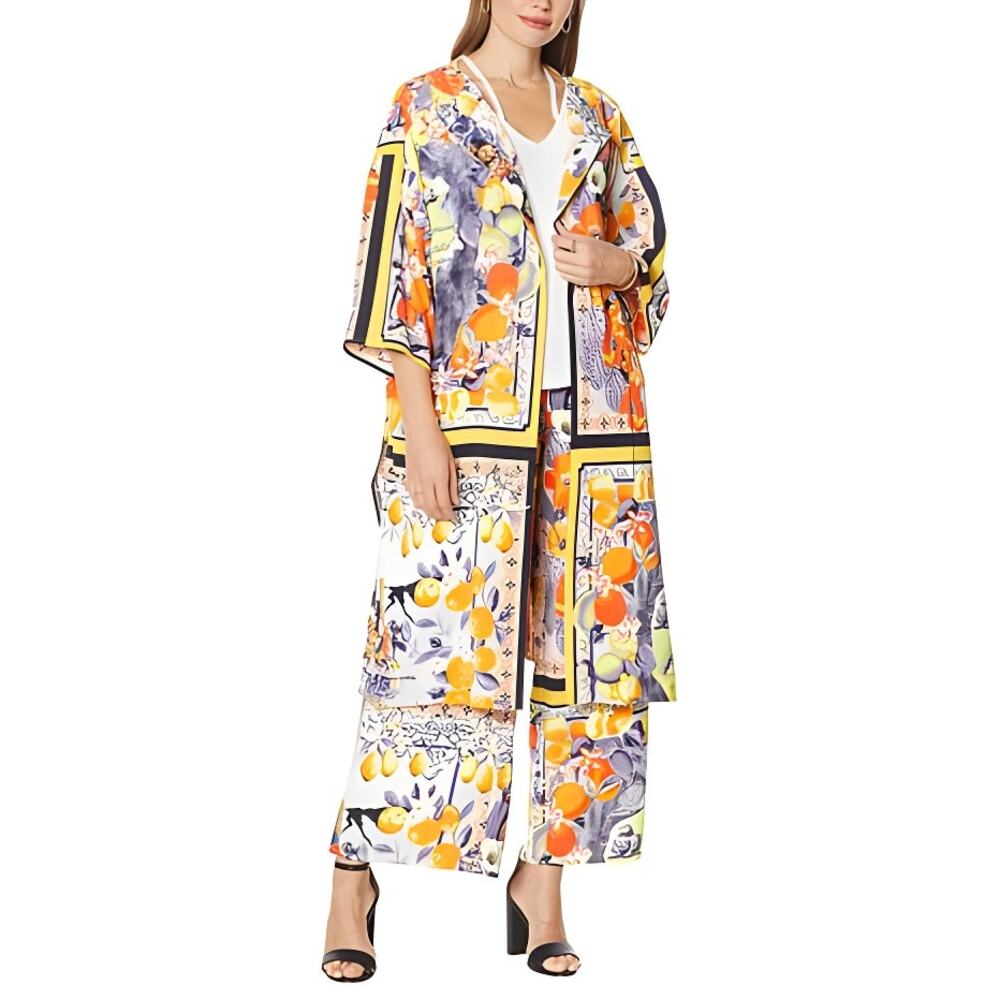 David Meister Golden Combo Printed Kimono Maxi Duster and Pants Set